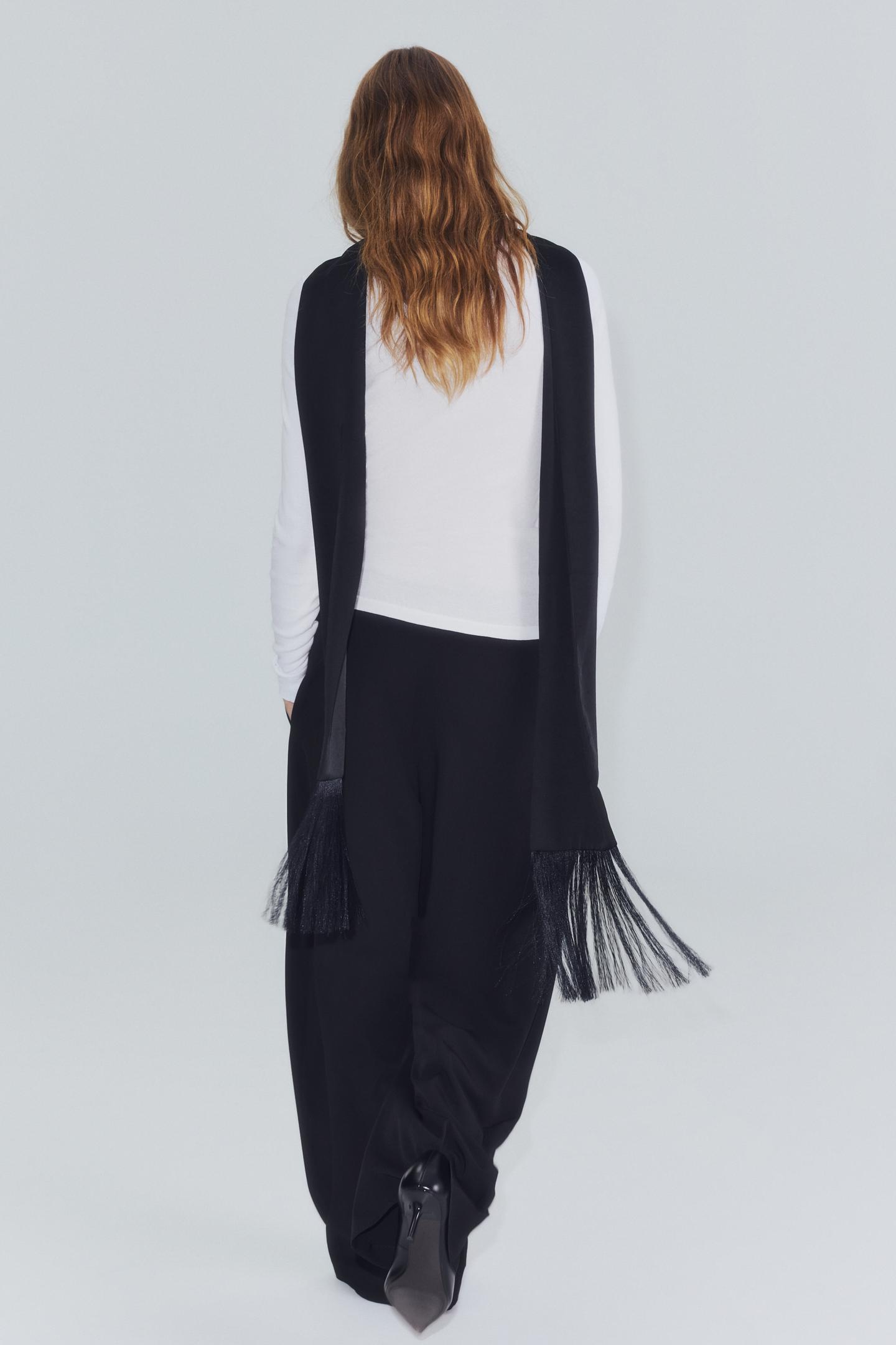 Женский шарф Zara Fringed Tie-Style, цвет: Чёрный — фото 4
