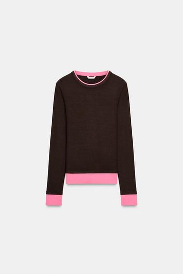 DOUBLE CONTRAST T-SHIRT - Brown by Zara