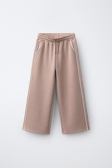 SPORTY CONTRAST WIDE-LEG TROUSERS - Brown / Taupe by Zara - Image 0