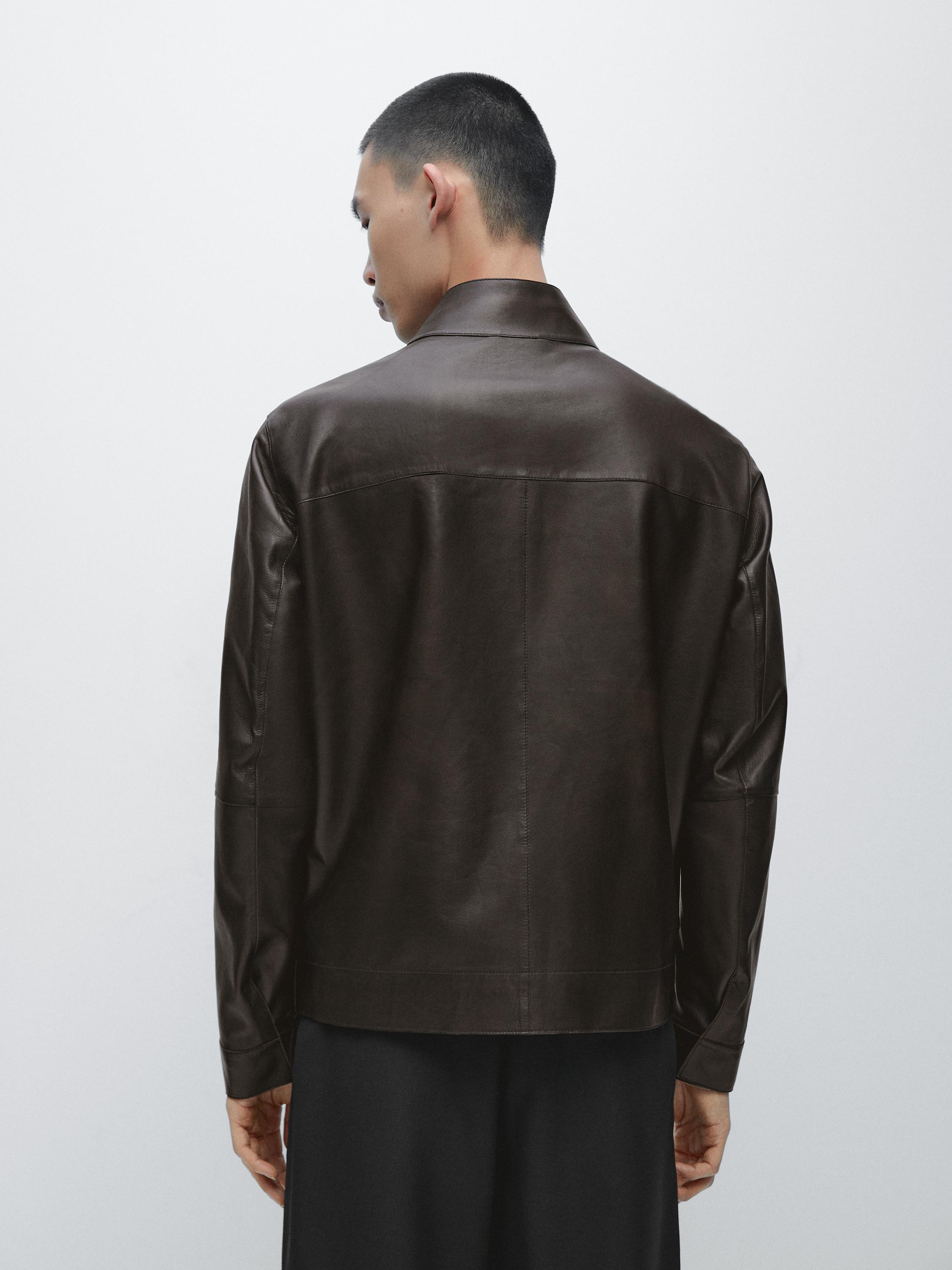 Distressed effect nappa leather jacket