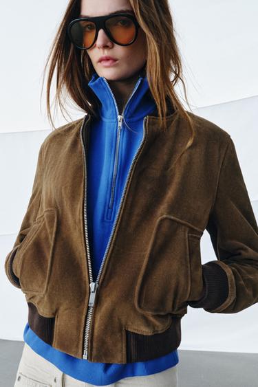 100% SUEDE LEATHER BOMBER JACKET ZW COLLECTION LIMITED EDITION - Dark khaki by Zara