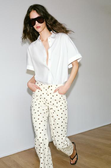 Z1975 MID-WAIST MINI FLARE JEANS WITH DOTS - Oyster-white by Zara - Image 4