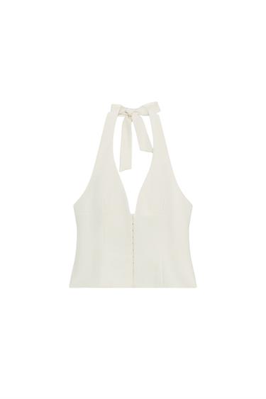 Zaras KORSETTOPP MED HALTERNECK - Naturfärg