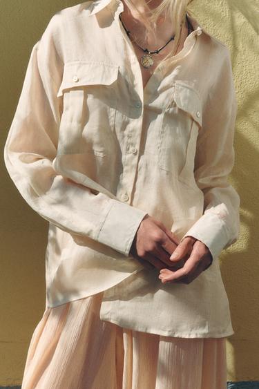 ZW COLLECTION 100% RAMIE SHIRT - Ecru by Zara - Image 2