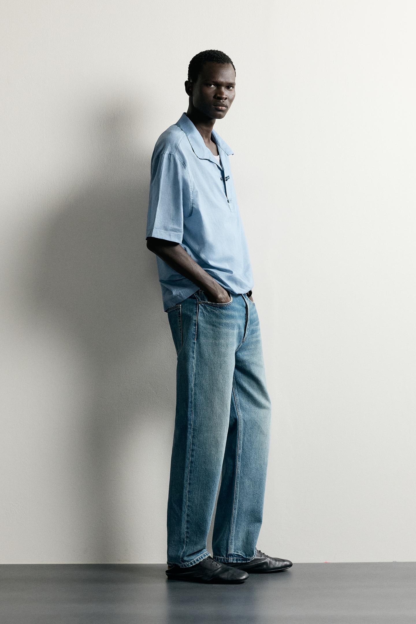 Мужское поло Zara Washed Relaxed Fit Polo Shirt, цвет: Синий меланжевый — фото 4