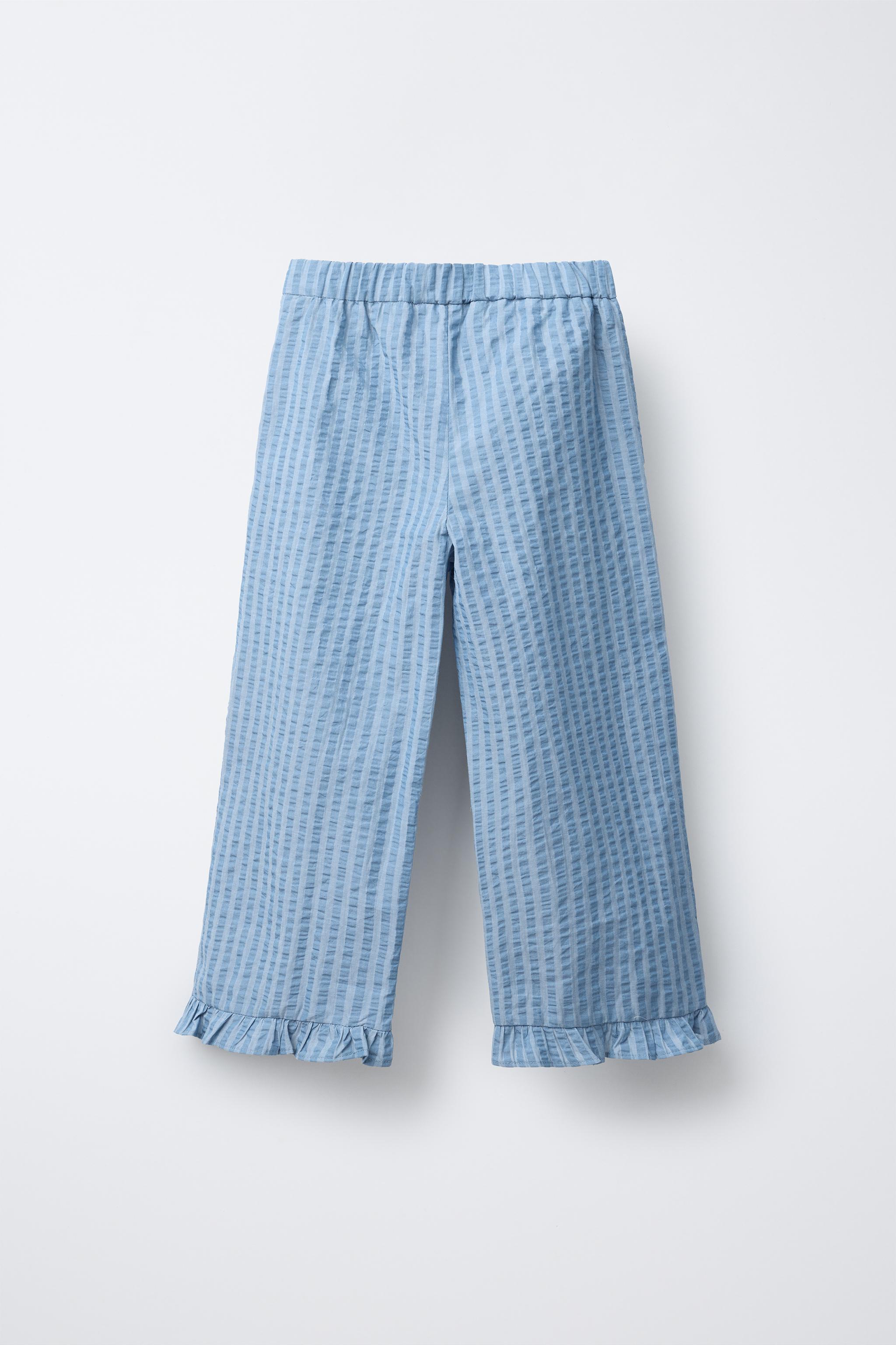 STRAIGHT LEG SEERSUCKER PANTS - Blue | ZARA United States