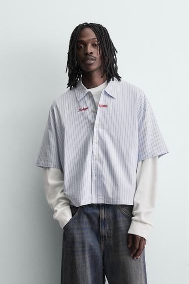 CAMISA RAYAS MANGA EFECTO DOBLE - Azul de Zara