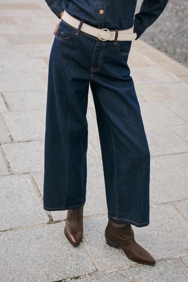 Z1975 JEANS WITH PRESSED CREASE AND BELT - Blue by Zara