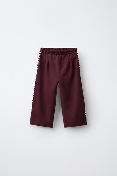WIDE-LEG HEART STRIPE PLUSH TROUSERS - Dark burgundy by Zara