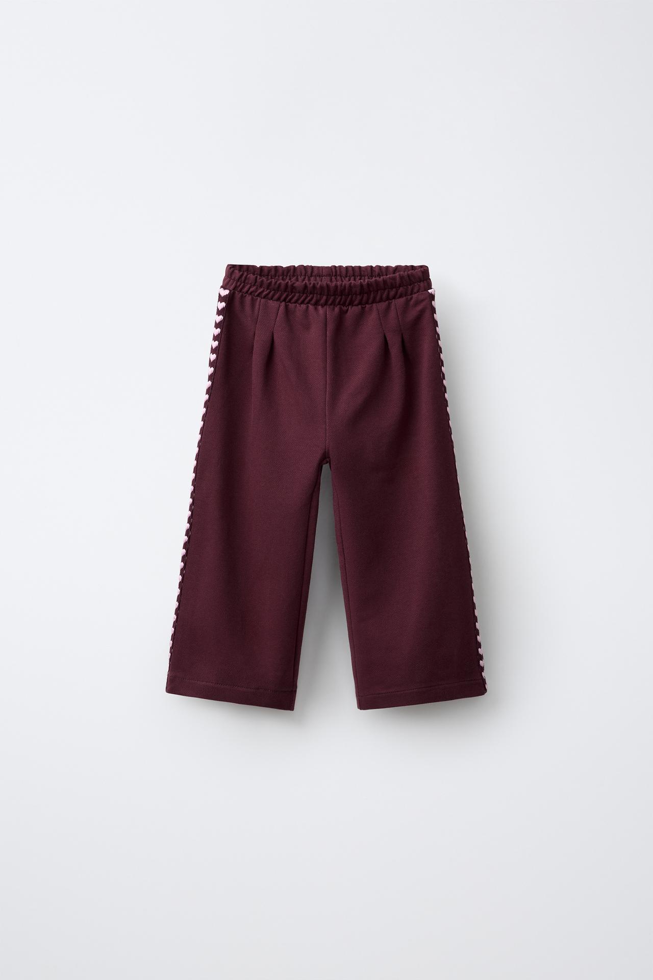EMBROIDERED HEART WIDE-LEG SWEATPANTS — Dark burgundy