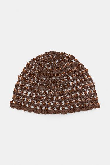 CROCHET BEADED SKULLCAP - Brown by Zara