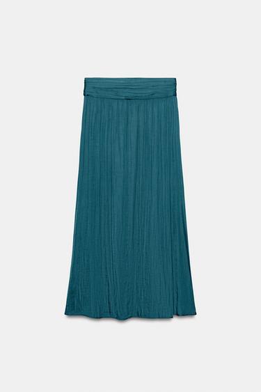 FALDA MIDI SATINADA - Azul pato de Zara