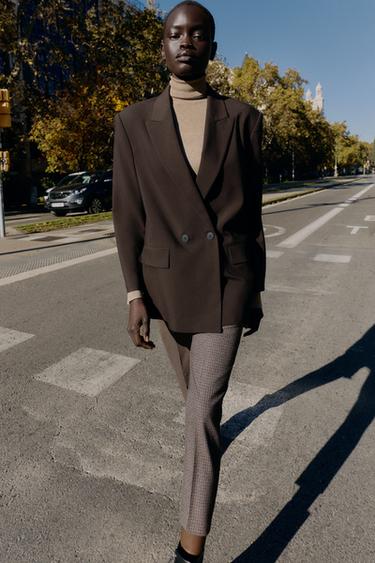 OVERSIZE PINSTRIPE DOUBLE-BREASTED BLAZER - Brown by Zara