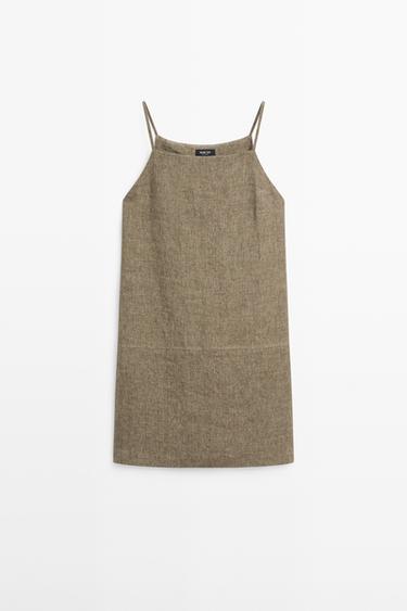 Zara 100% linen short dress - Dark green - Image 0