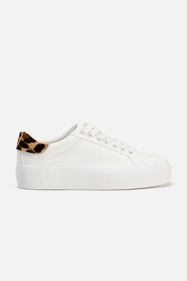 Zara ANIMAL PRINT CASUAL SNEAKERS - White