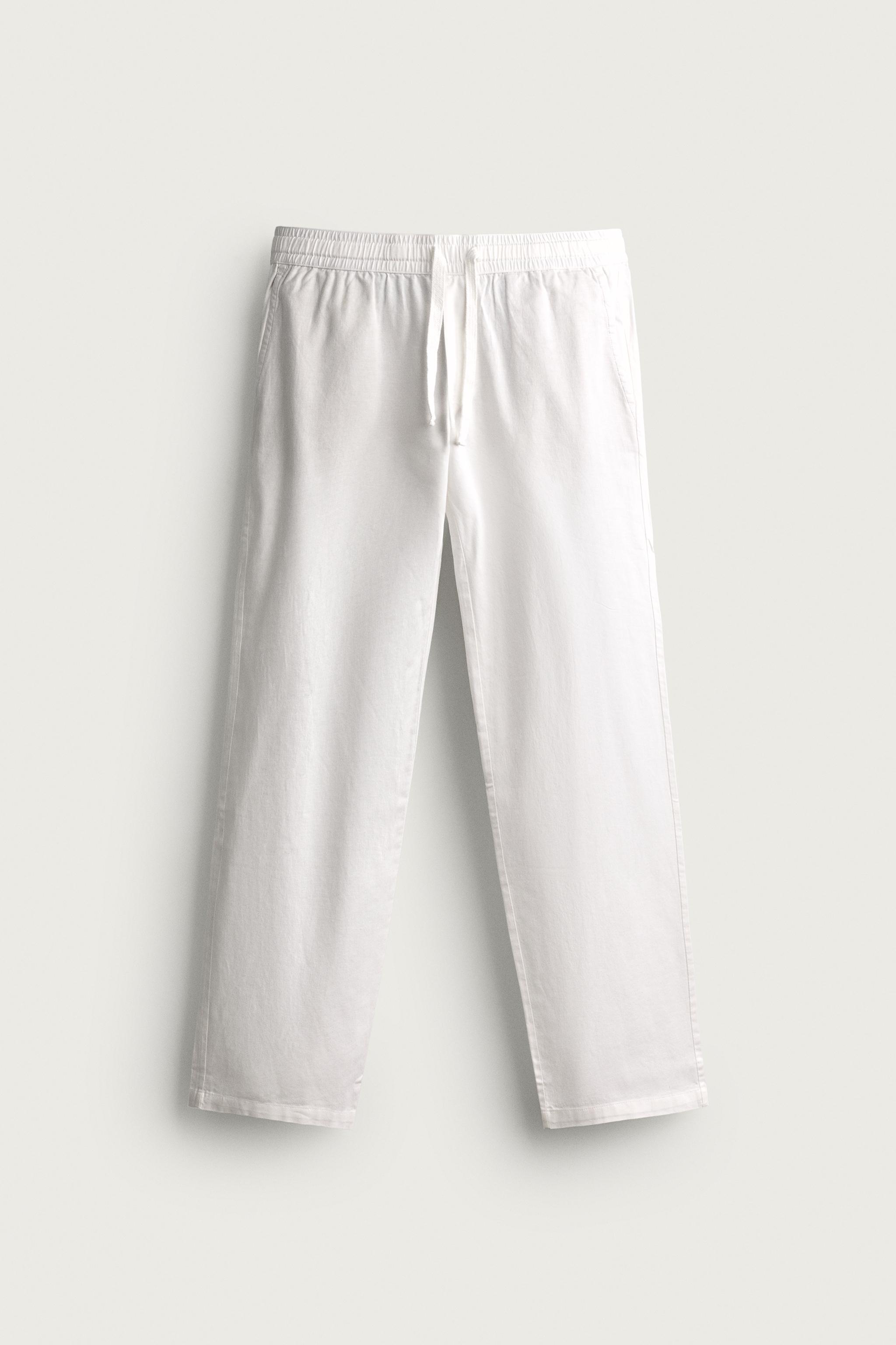 COTTON-LINEN RELAXED FIT PANTS — Oyster-white