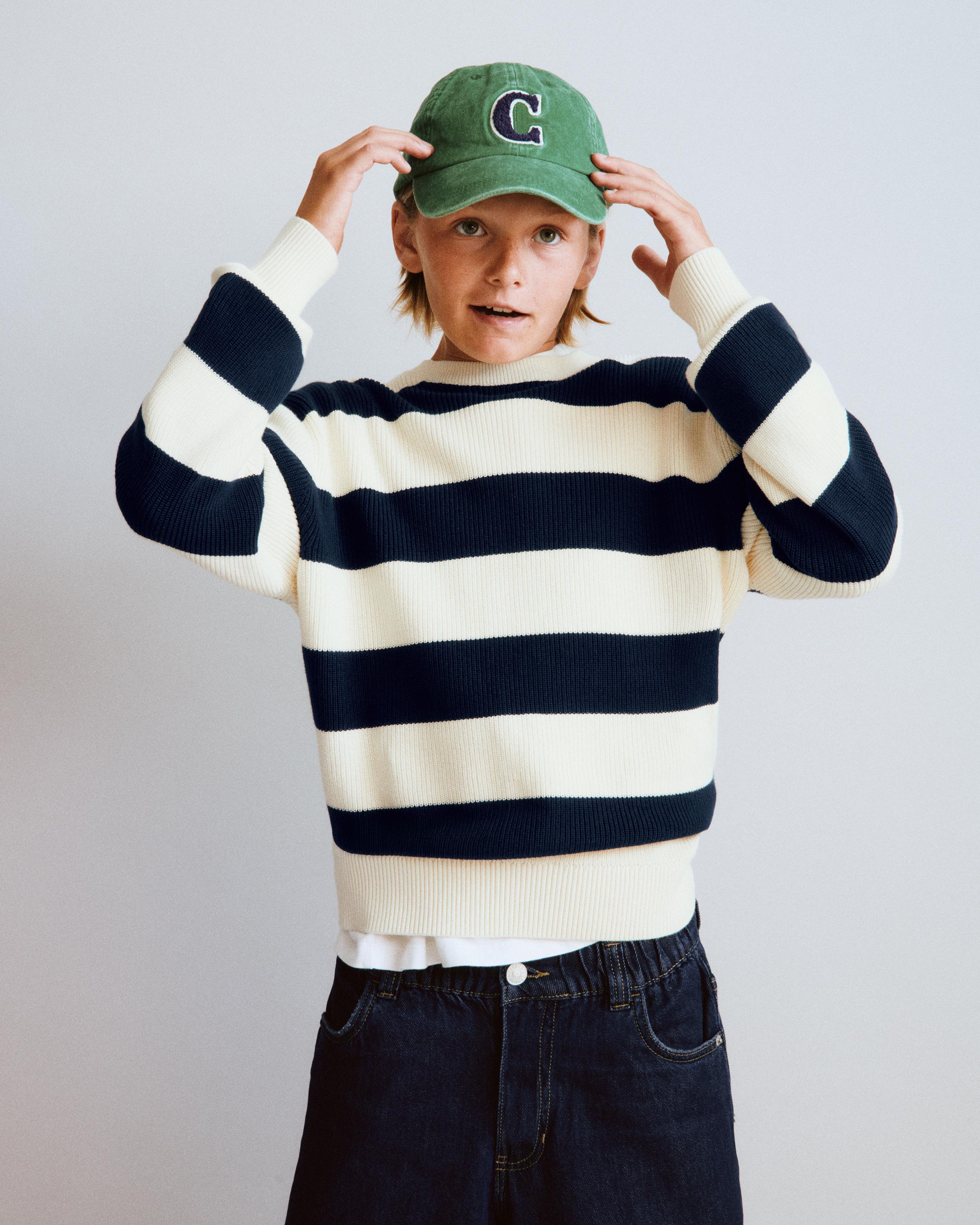 PURL KNIT JUMPER — Ecru / Navy