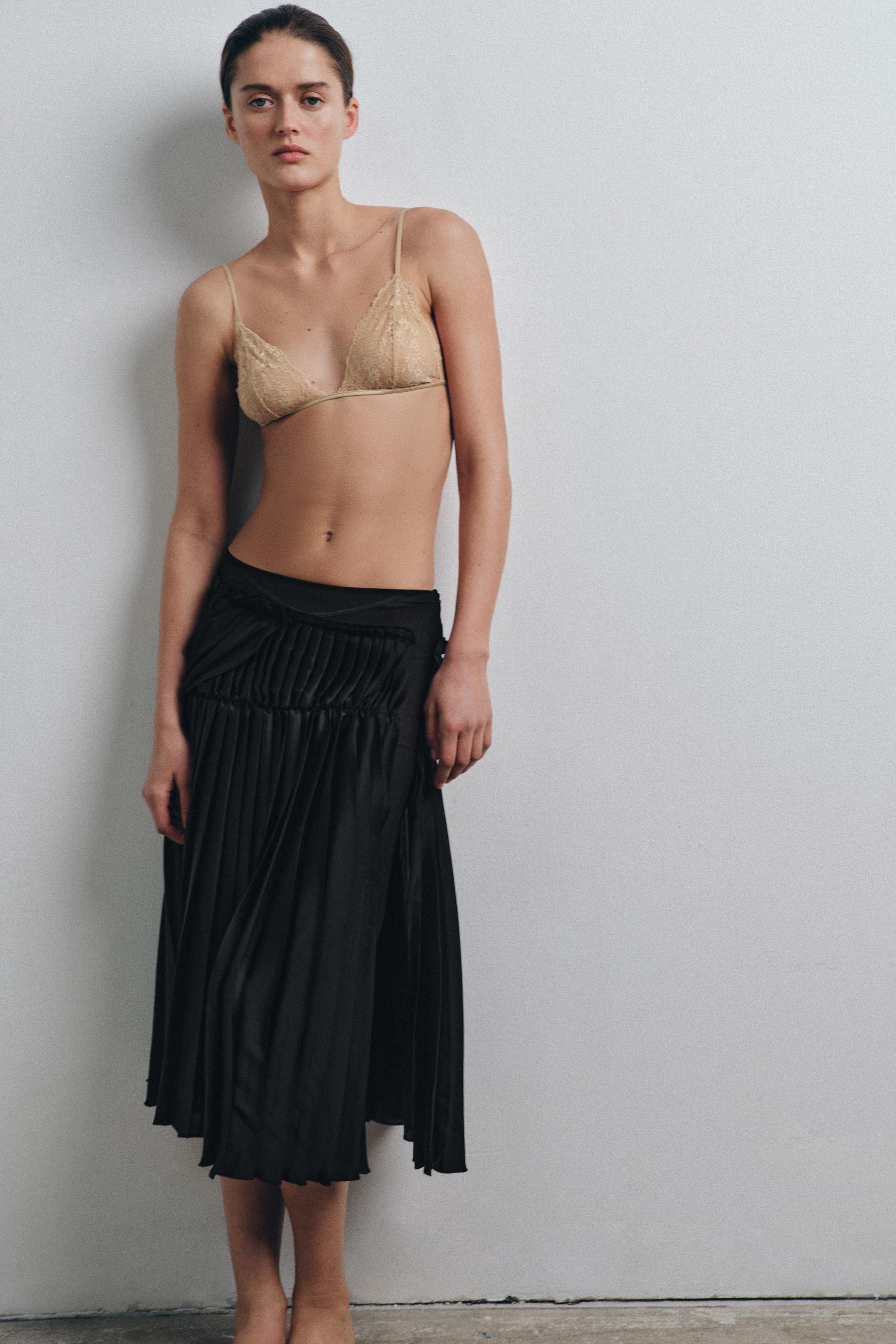 COMBINATION PLEATED MIDI SKIRT