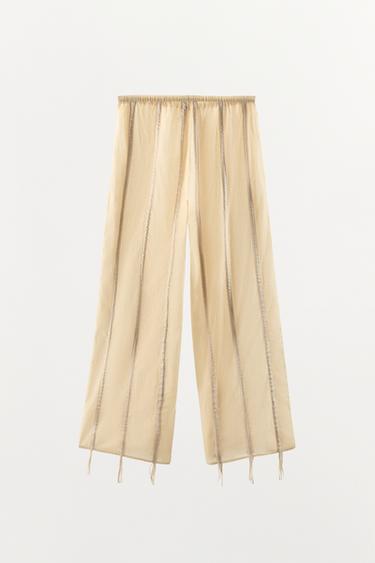 PANTALON COTON À NŒUDS - Écru de Zara - Image 4