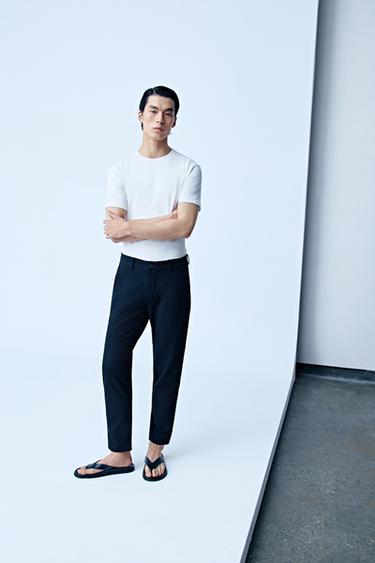 Zara 舒適紋理休閒長褲 - 黑色