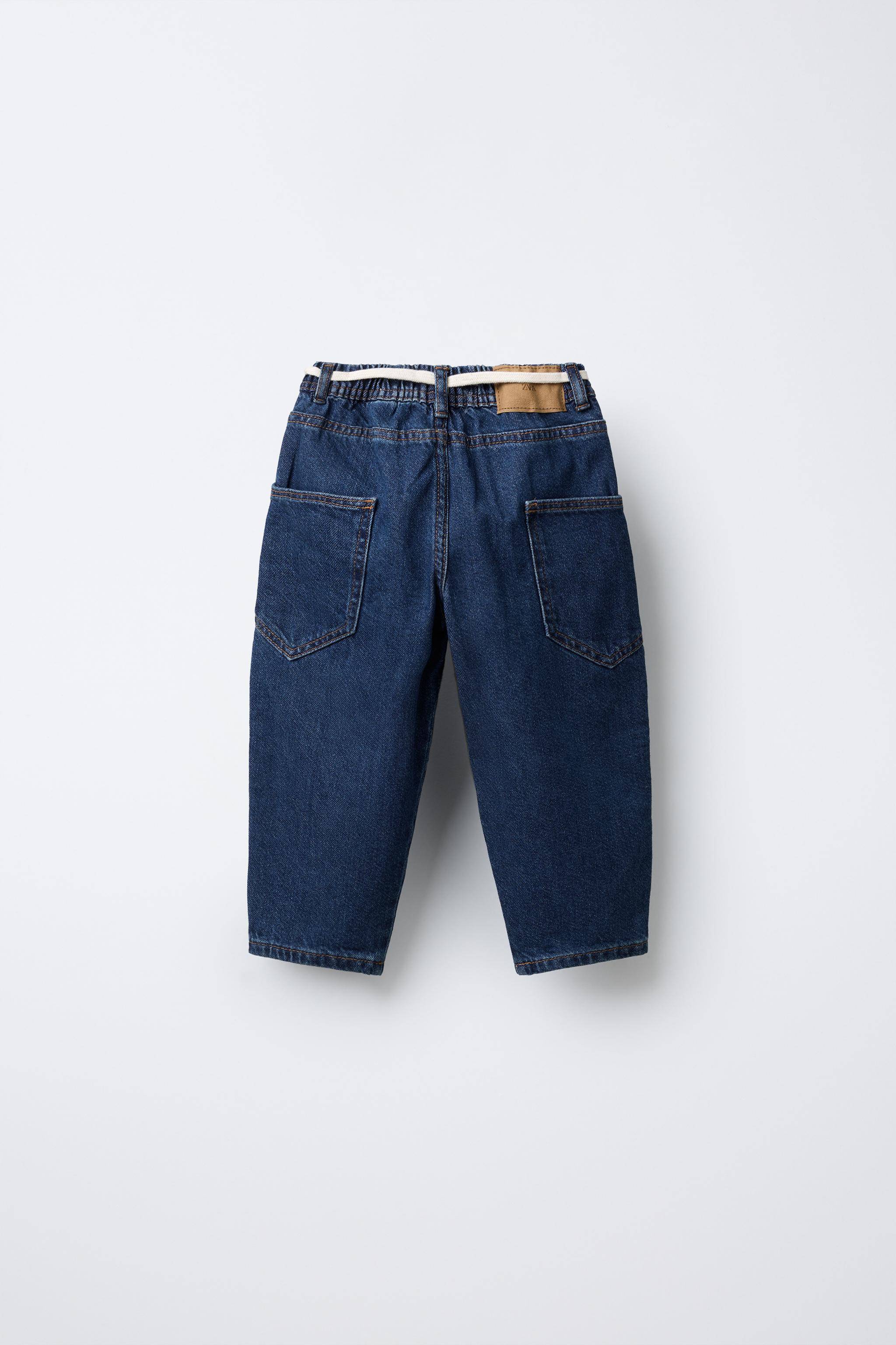 ベルト付きバギーフィットデニムパンツ - ミディアムブルー | ZARA