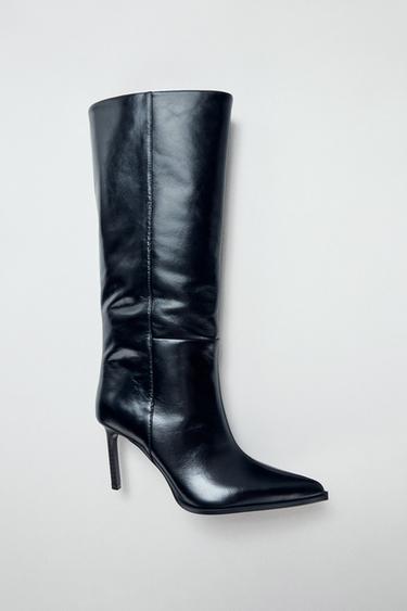 LEATHER HEELED BOOTS - Black by Zara