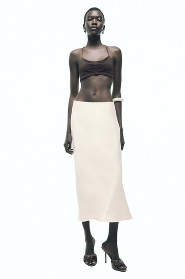 FALDA MIDI SATINADA - Crudo de Zara