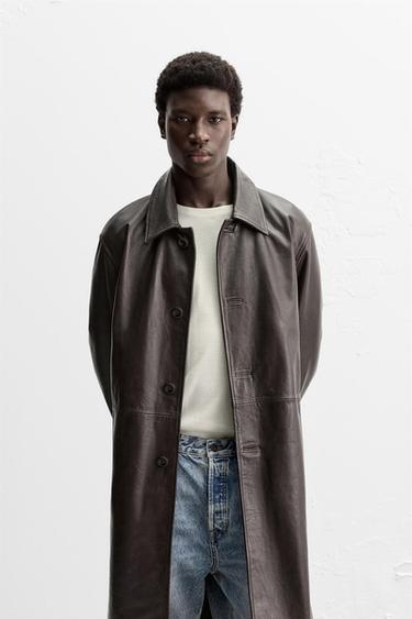 LEATHER TRENCH COAT - Black / Brown by Zara