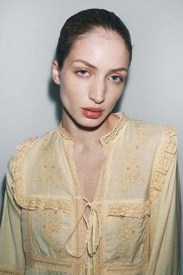 LIMITED EDITION LACE EMBROIDERED BLOUSE - Yellow by Zara - Image 1