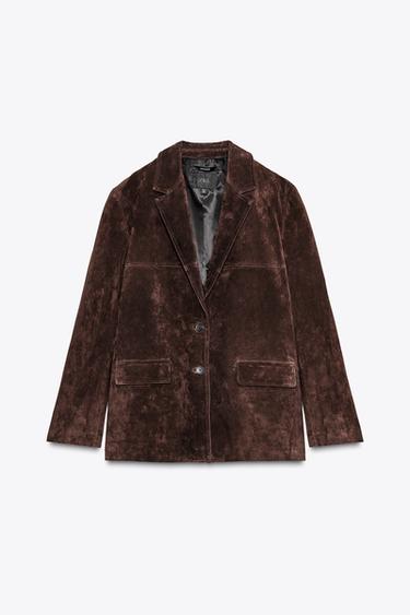 SUEDE LEATHER BLAZER - Dark brown by Zara