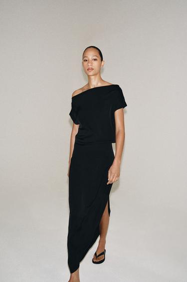 ZW COLLECTION ASYMMETRIC SATIN DRESS - Black by Zara