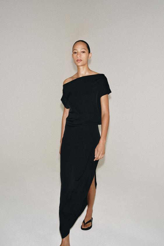 zara black satin dress - Zw Collection Asymmetric - - S line hem 60s_dress The Frozen Ice Queen Size:22 USA