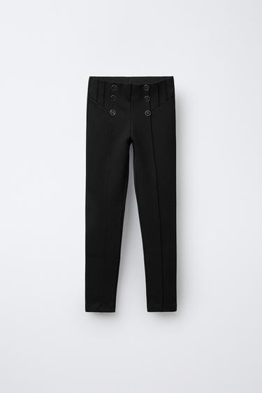 LEGGING EN MAILLE POINT DE ROME ET BOUTONS - Noir de Zara