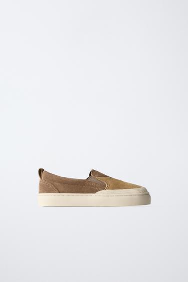 Zara LEATHER SNEAKERS - Brown
