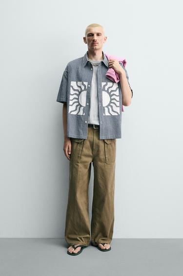 Zara BOXY FIT PLAID SHIRT WITH CONTRAST PATCHES - Blue / White - Image 0