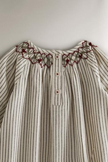 STRIPED CHRISTMAS BABY ROMPER WITH GATHERING - Oyster-white by Zara - Image 4