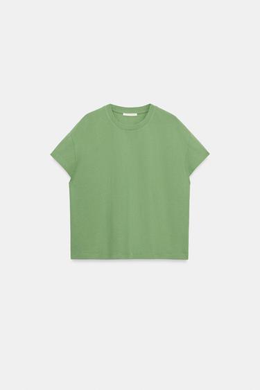 T-SHIRT MED KORTE ÆRMER - grøn fra Zara