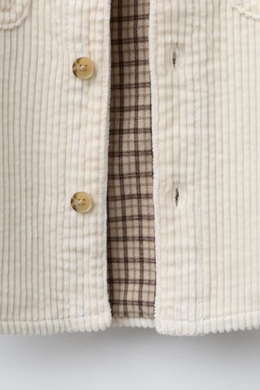 CORDUROY OVERSHIRT WITH CHECKED INTERIOR - Ecru by Zara - Image 3