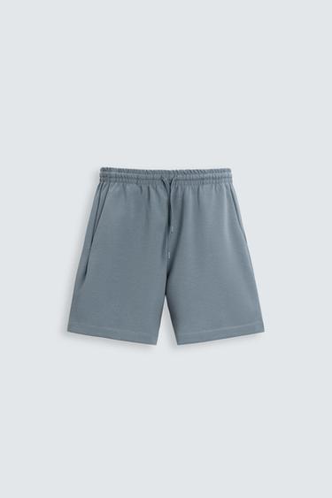 BERMUDA COM TEXTURA INTERLOCK - Azul-médio da Zara