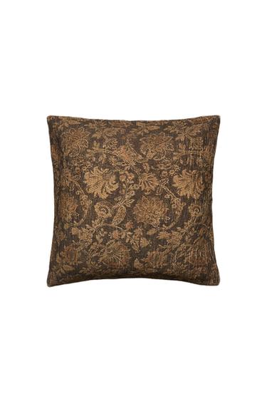 CAPA DE ALMOFADA COM ESTAMPADO DE FLORES - Marrom-escuro da Zara