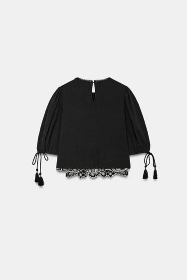 PUFF SLEEVE EMBROIDERED BLOUSE - Black by Zara - Image 8
