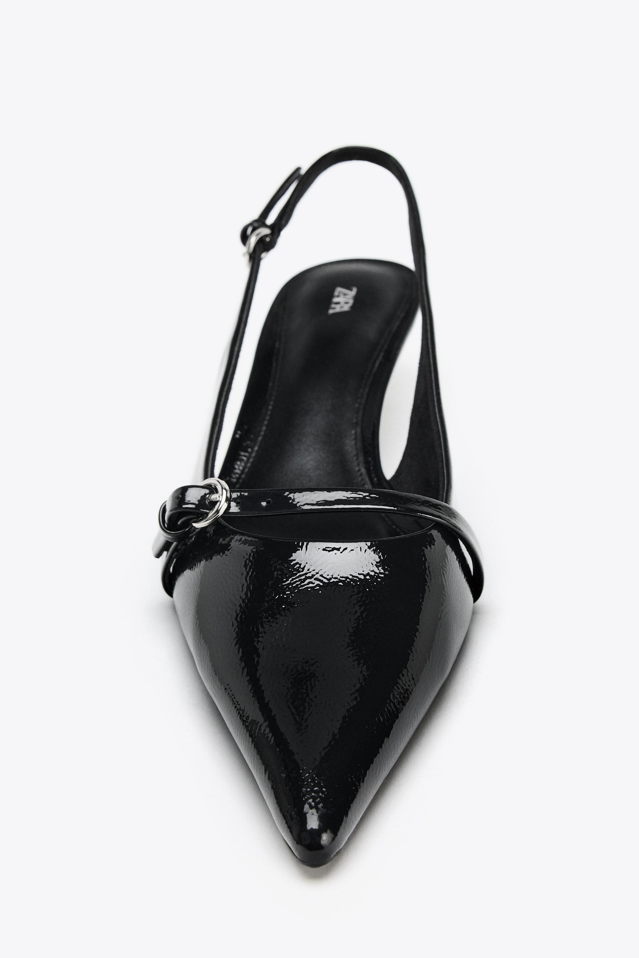 バレンシアガ　ブラック パテントレザー スリングバックシューズ レザー スリングバックシューズ - ブラック | ZARA Japan / 日本