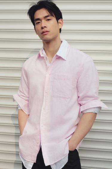 REGULAR FIT LINEN-COTTON SHIRT - Pink by Zara