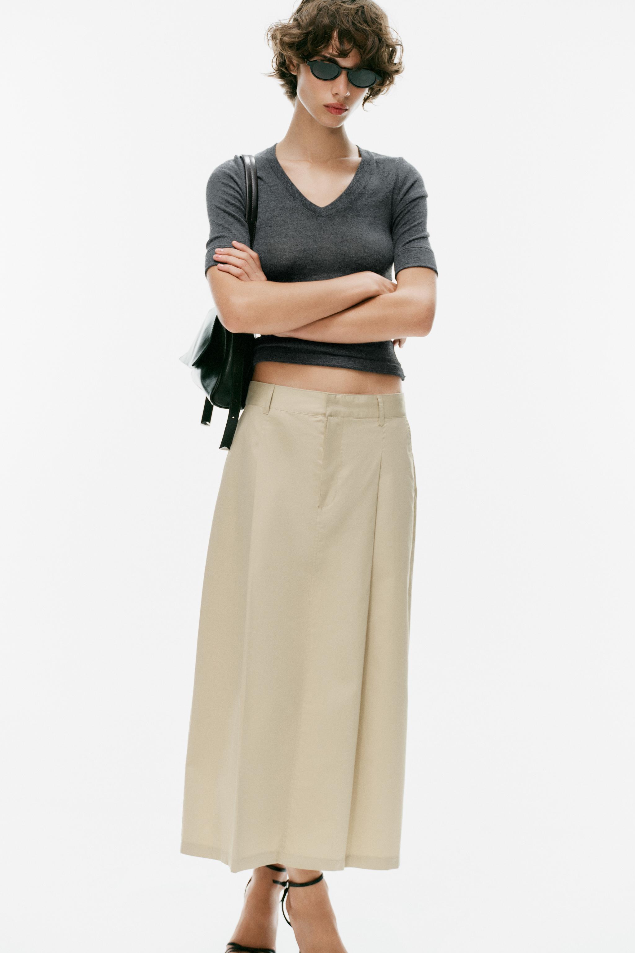 PLEATED MIDI SKIRT — stone
