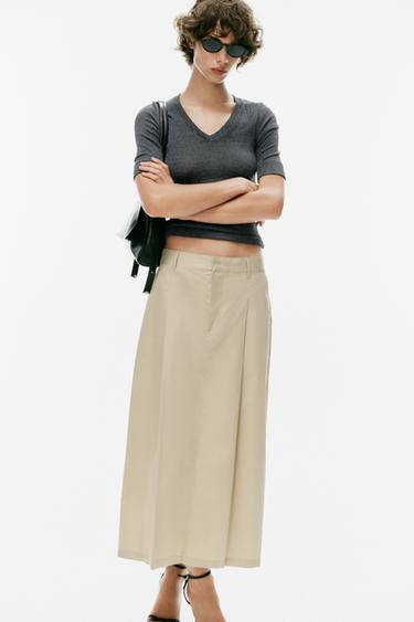FALDA MIDI PLIEGUES - piedra de Zara