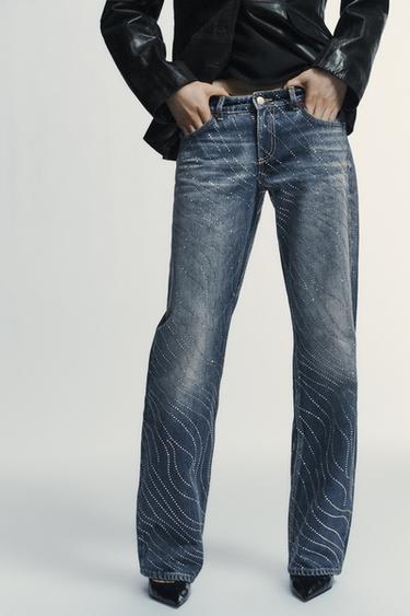 JEANS TRF WIDE LEG დაბალწელიანი სტრაზები - Zara-ს Blue