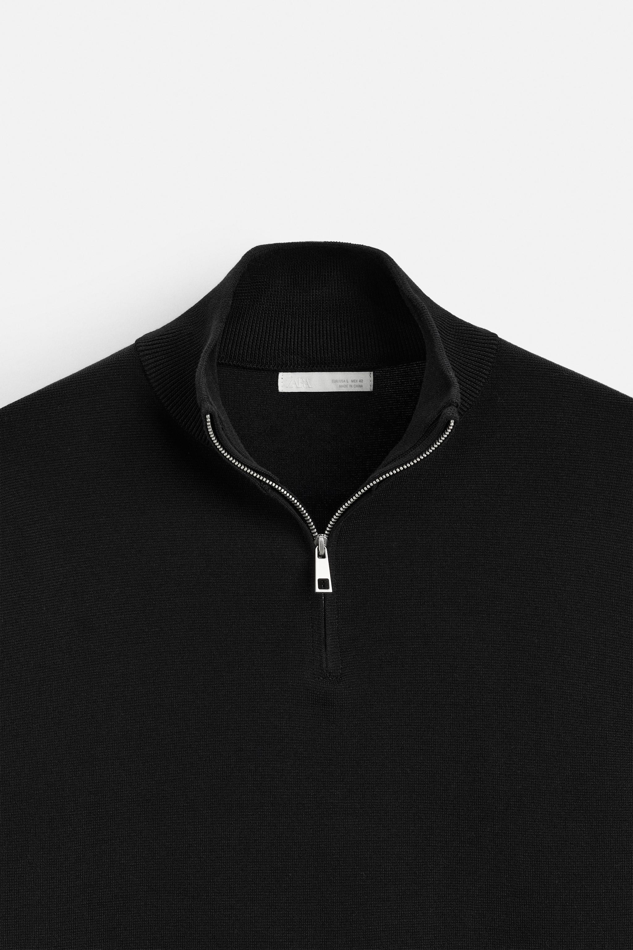 ジップアップハイネックコットンセーター - ブラック | ZARA