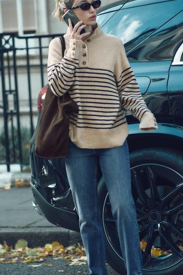 KNIT HIGH NECK SWEATER - striped by Zara