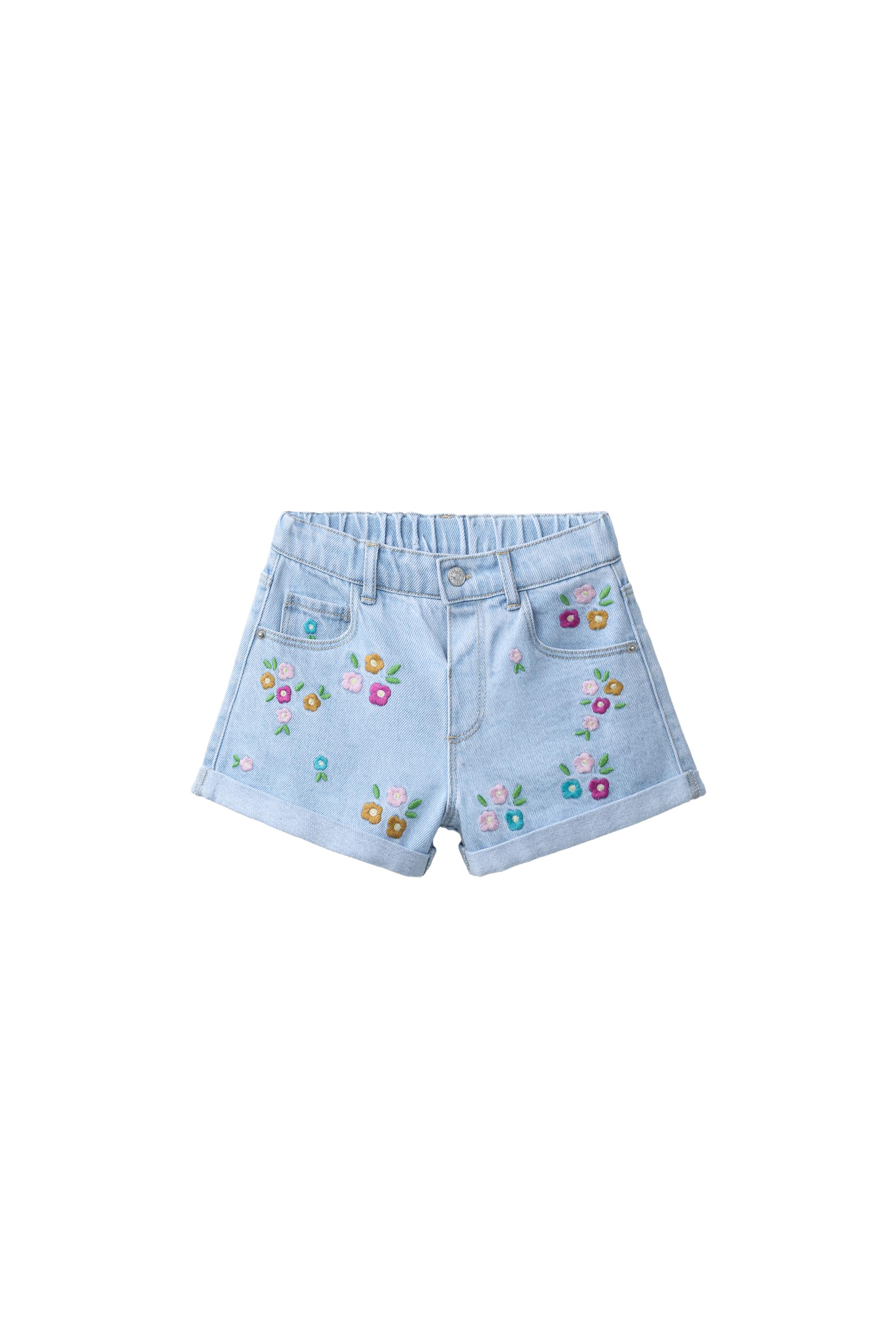 EMBROIDERED FLORAL DENIM SHORTS - Light blue | ZARA United States