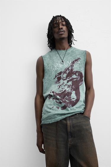 WASHED PRINT KNIT T-SHIRT - Blue / Grey by Zara - Image 5
